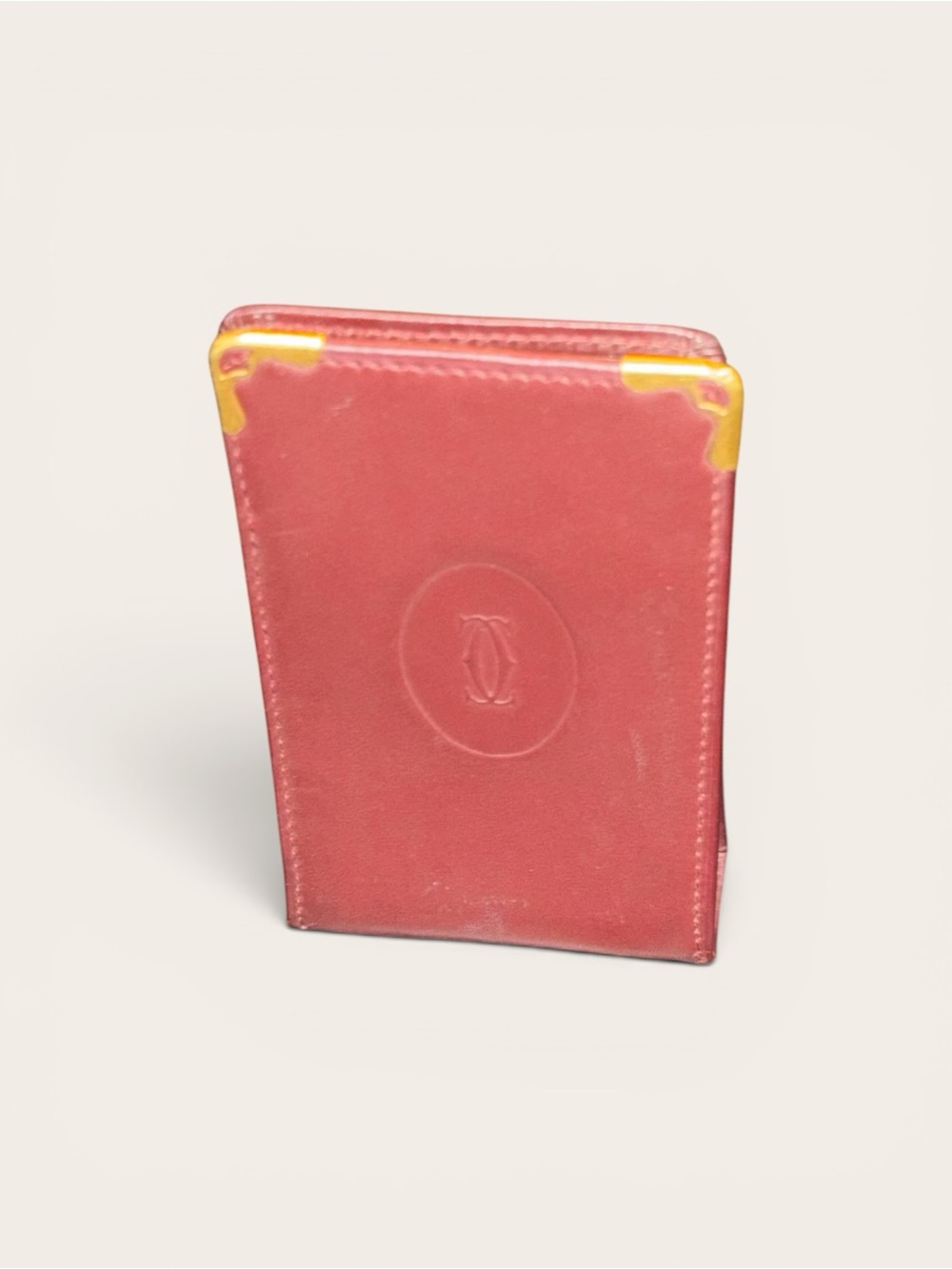 Red Leather Card Case with Gold Corners